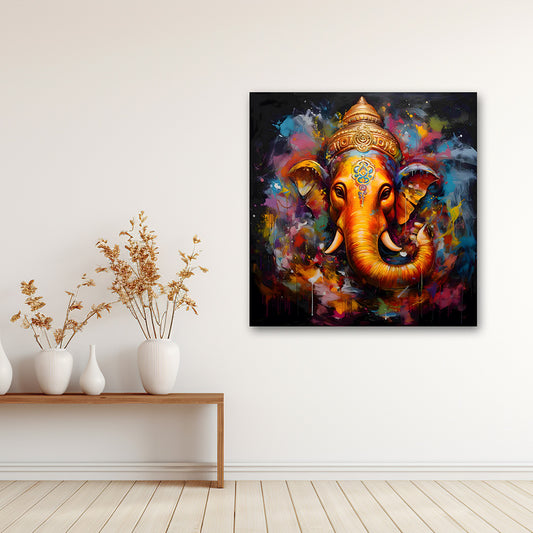 Lord Ganesha abstract wall painting colorful spiritual canvas art for home decor