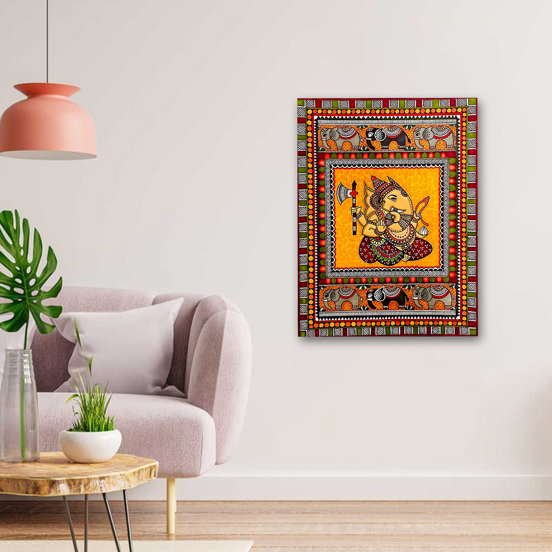 Lord Ganesha traditional Indian painting canvas wall art for home decor
