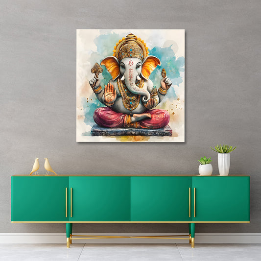 Lord Ganesha canvas painting modern Ganpati wall art for living room decor