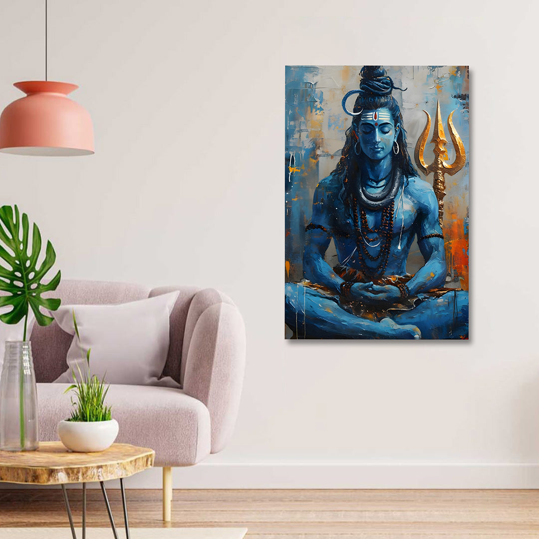 Lord Shiva meditation canvas painting frame spiritual wall decor for living room
