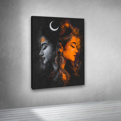 lord shiva and goddess parvati dual face canvas painting for living room wall
