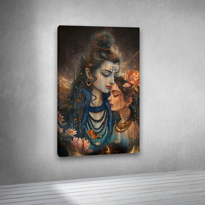 lord shiva parvati romantic spiritual canvas wall art large size painting frame home decor