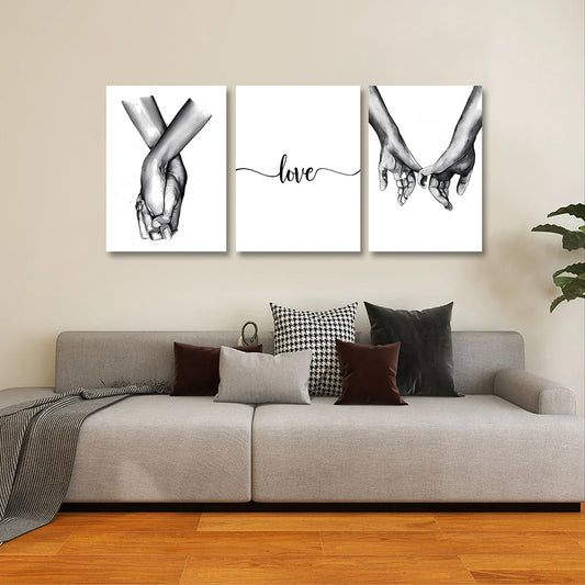 Love hands wall art set of 3 minimalist couple line art canvas painting for home decor
