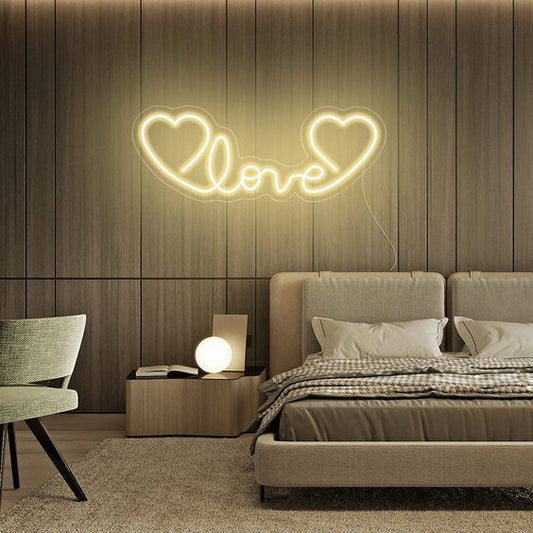 Love heart neon sign board customised warm white neon light for bedroom wall decor