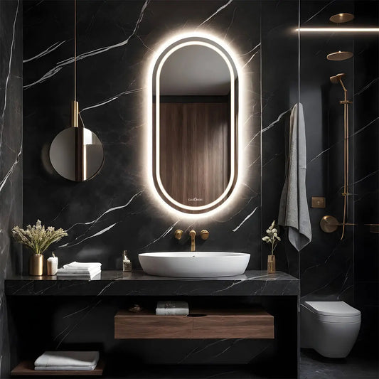 luxury oval LED bathroom mirror with double frame backlight modern capsule vanity mirror interior