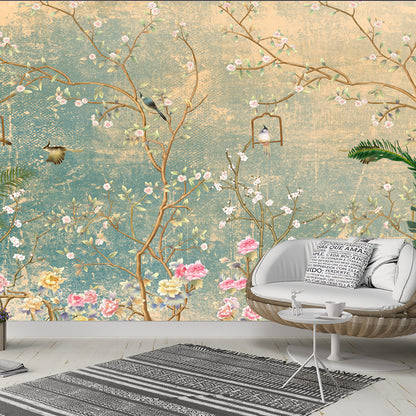 luxury nature wallpaper with flowers birds and elegant tree branch design