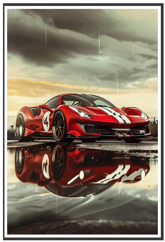 luxury red supercar canvas wall art painting frame rain reflection car poster home decor