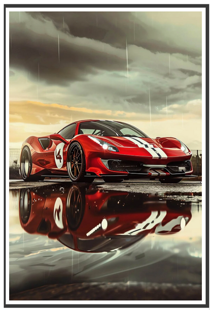 luxury red supercar canvas wall art painting frame rain reflection car poster home decor