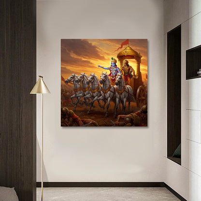 mahabharat krishna arjuna canvas painting frame wall decor for living room