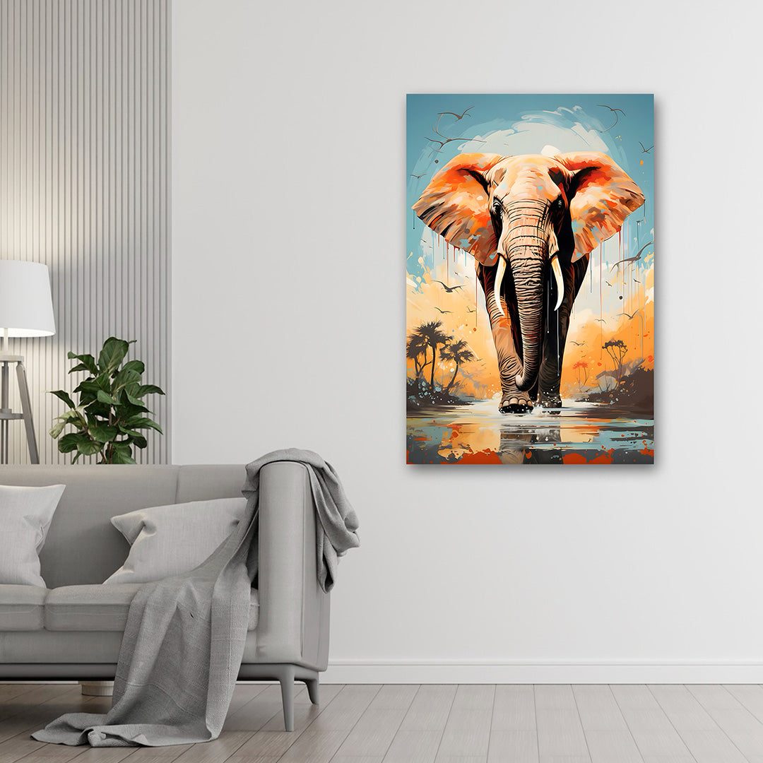 Majestic elephant wall painting wildlife canvas art modern home decor India