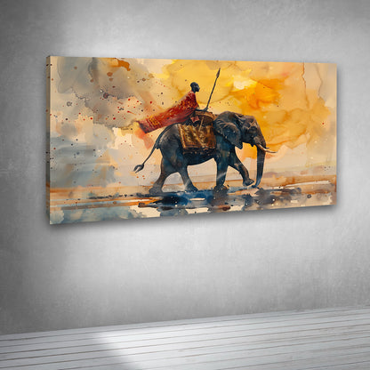 majestic elephant rider artwork watercolor indian royal warrior wall decor