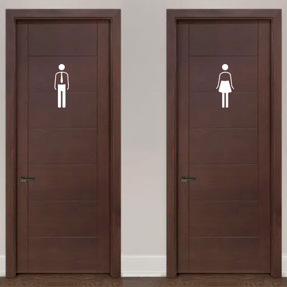 Male female restroom door sign stickers with washroom icons for doors
