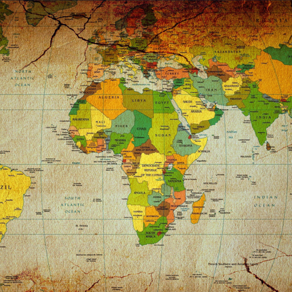 World map with a vintage, cracked texture