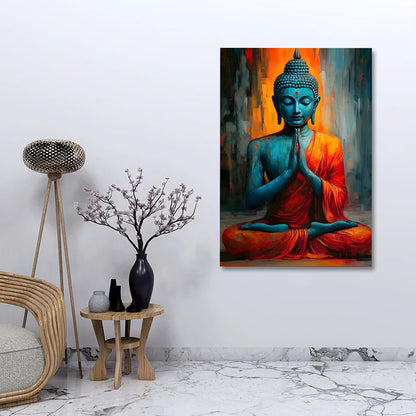 Meditating Buddha canvas painting frame spiritual zen wall decor for living room