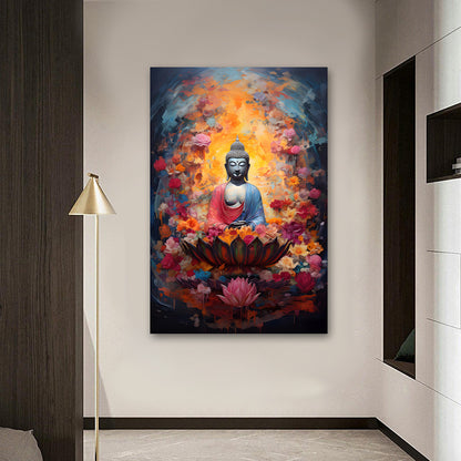 meditating buddha lotus colorful floral spiritual wall painting canvas