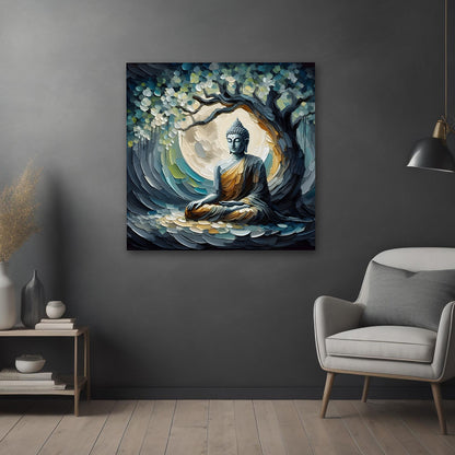 meditating buddha tree canvas wall painting modern zen spiritual art for home decor
