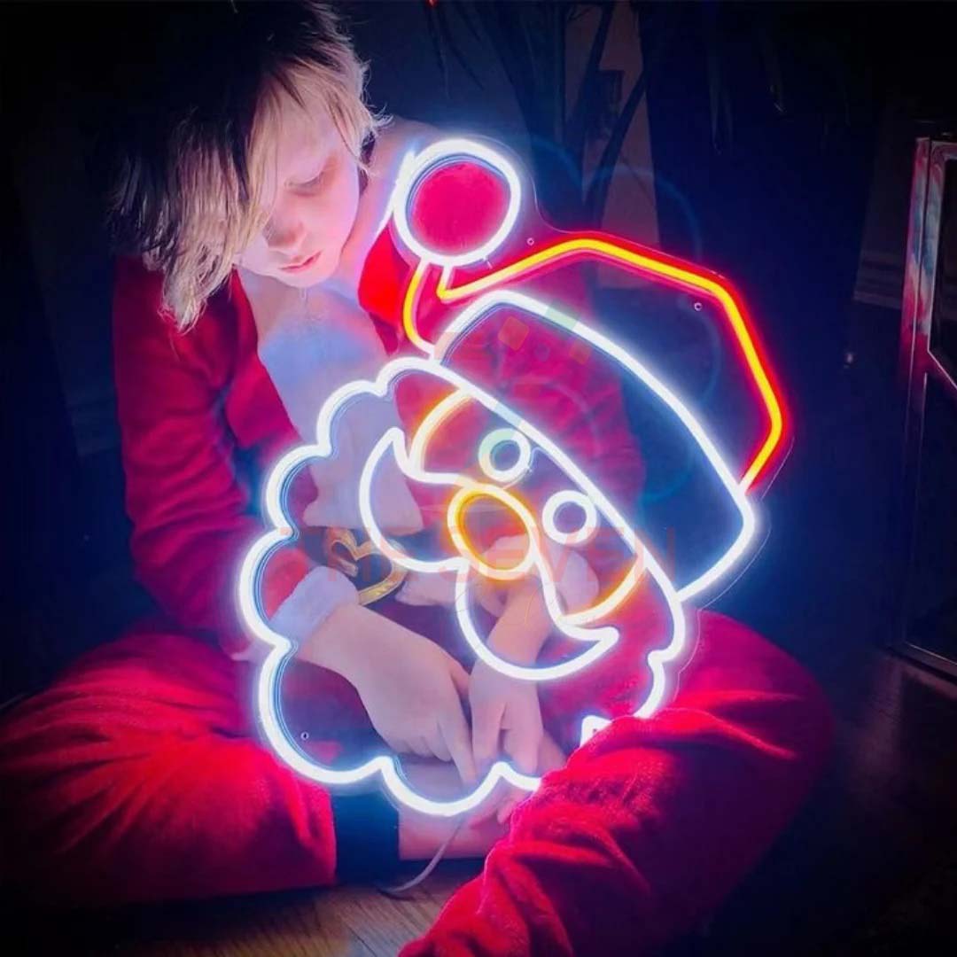 Merry Christmas Face Icon LED Neon Sign Art