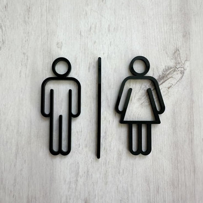 Minimal metal male female restroom icons wall mounted signage
