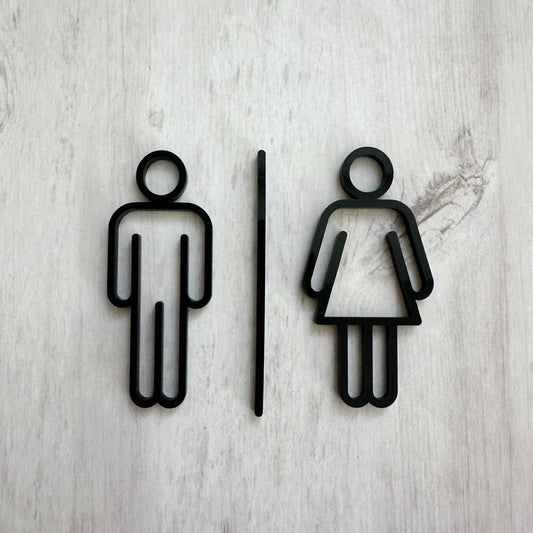 Minimal metal male female restroom icons wall mounted signage
