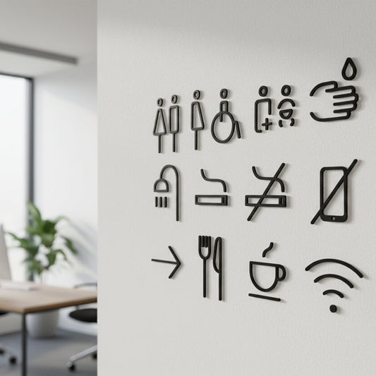 Minimalist facility icon sign set for public wayfinding

