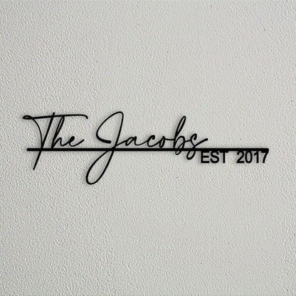 minimalist metal script family name plate custom wall sign with established year modern home decor