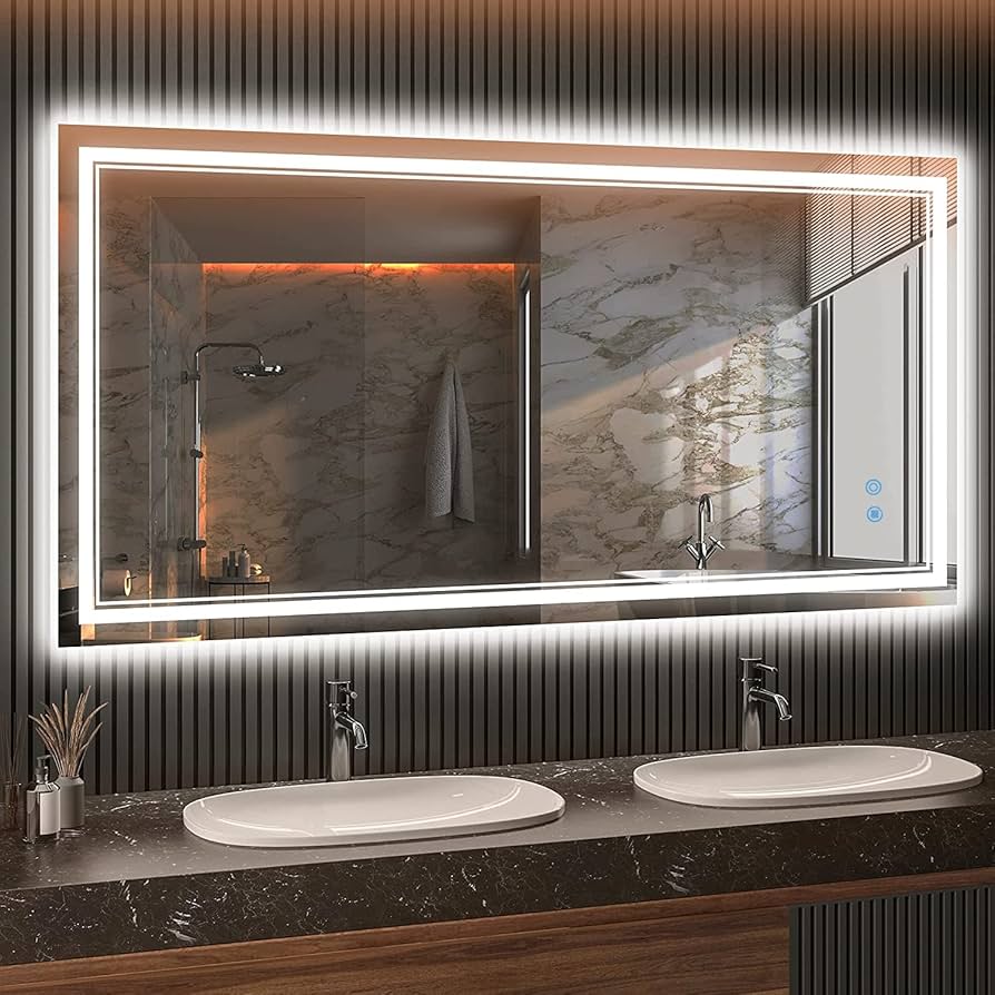 Modern Arch LED Bathroom Mirror Set with Warm Backlight | Double Capsule Vanity Wall Mirrors for Home & Hotel