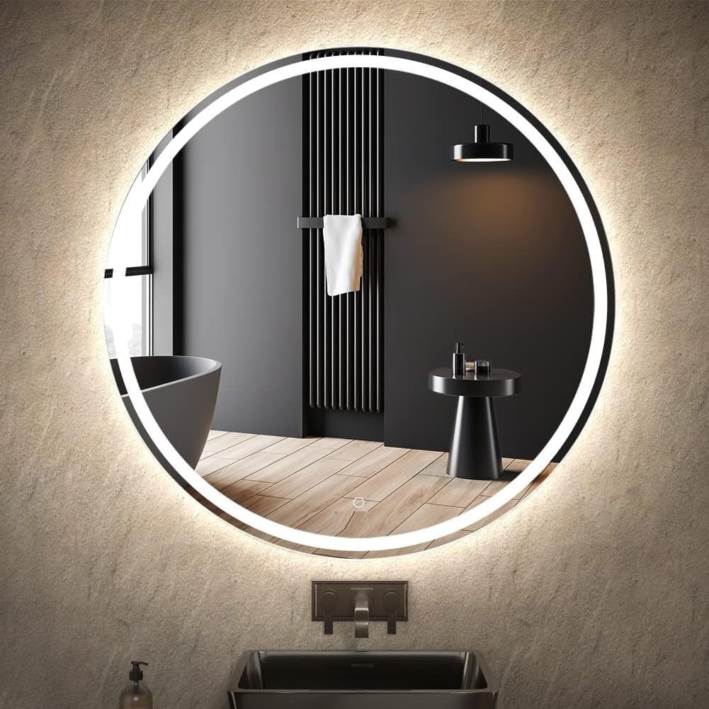 Modern Round LED Bathroom Mirror with Open Ring Light | Designer Circular Vanity Wall Mirror for Home & Hotel