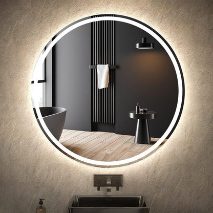 Modern Round LED Bathroom Mirror with Open Ring Light | Designer Circular Vanity Wall Mirror for Home & Hotel
