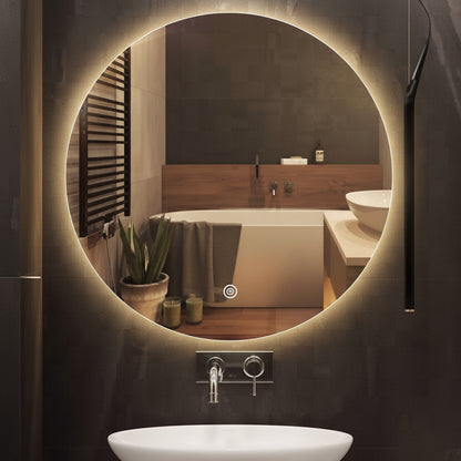 Modern Round LED Bathroom Mirror with Warm Backlight | Minimal Circular Vanity Wall Mirror for Home & Hotel