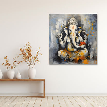modern abstract Ganesha canvas painting grey gold wall art for living room decor