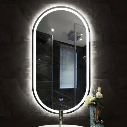 modern arch LED bathroom mirror with double line backlight capsule vanity mirror luxury interior