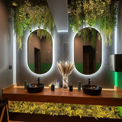 modern arch LED bathroom mirror set with warm backlight double vanity mirrors luxury interior