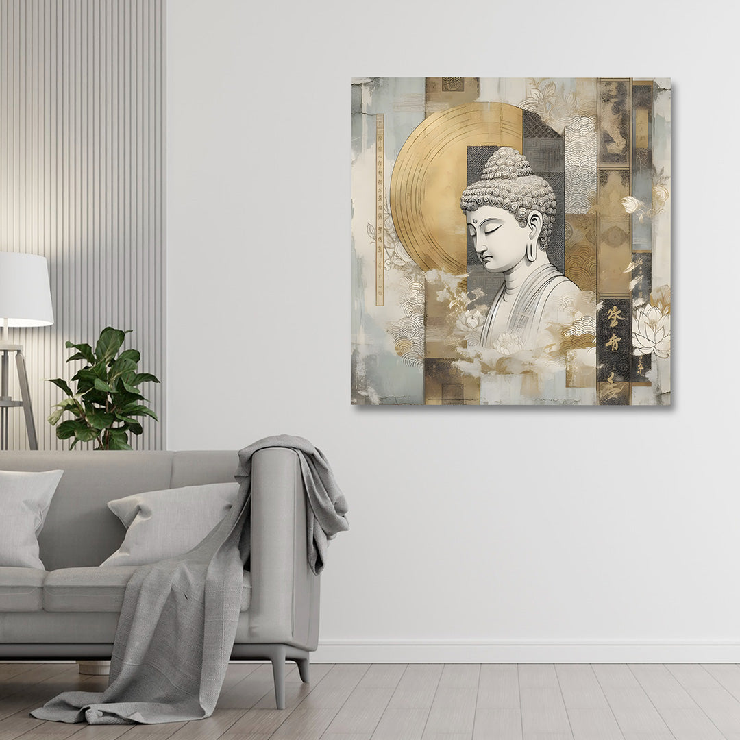 Modern Buddha gold abstract canvas painting frame elegant wall decor for living room