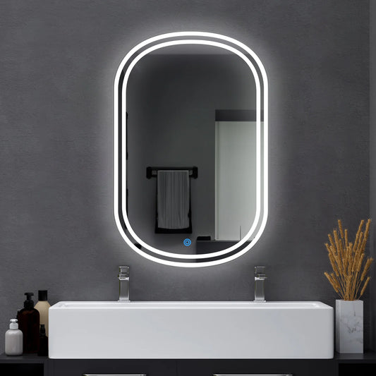 modern capsule LED bathroom mirror with double border backlight oval vanity mirror minimalist interior
