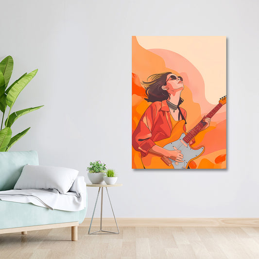 modern guitar girl canvas painting frame music theme painting on canvas wall decor