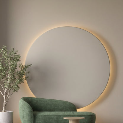 modern LED circular wall panel light with halo glow living room decor
