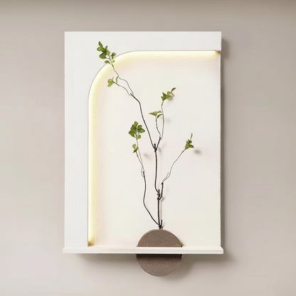 modern LED minimalist wall panel with shelf and plant decor
