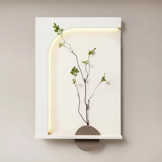 modern LED minimalist wall panel with shelf and plant decor
