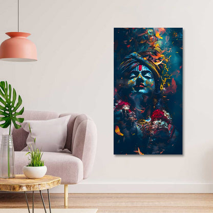 modern lord krishna canvas painting frame abstract color splash wall decor for living room