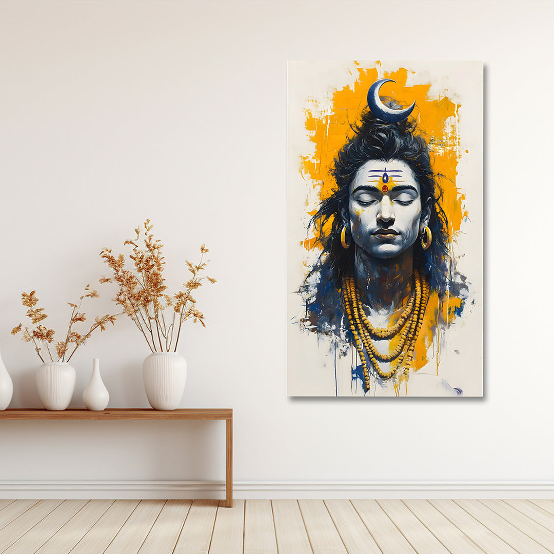 modern lord shiva canvas painting frame abstract meditative wall decor for living room