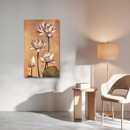 Modern lotus flower wall painting vertical floral canvas art for home decor
