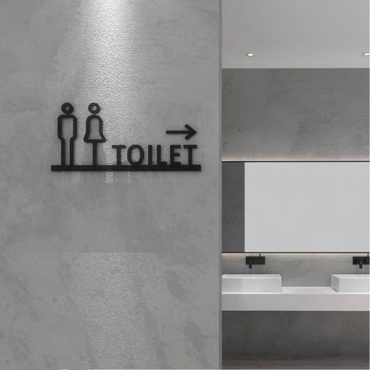 Modern toilet direction wall sign with arrow
