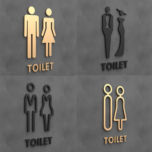 Modern toilet signage collection with black and gold men women icons

