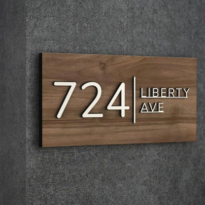 modern wooden finish acrylic house number name plate with 3d letters premium address sign