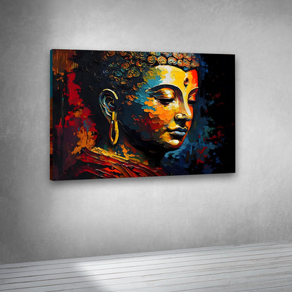 modern Buddha portrait painting vibrant textured canvas wall art
