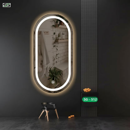 modern double ring LED vanity wall mirror with warm ambient lighting for luxury bathroom décor