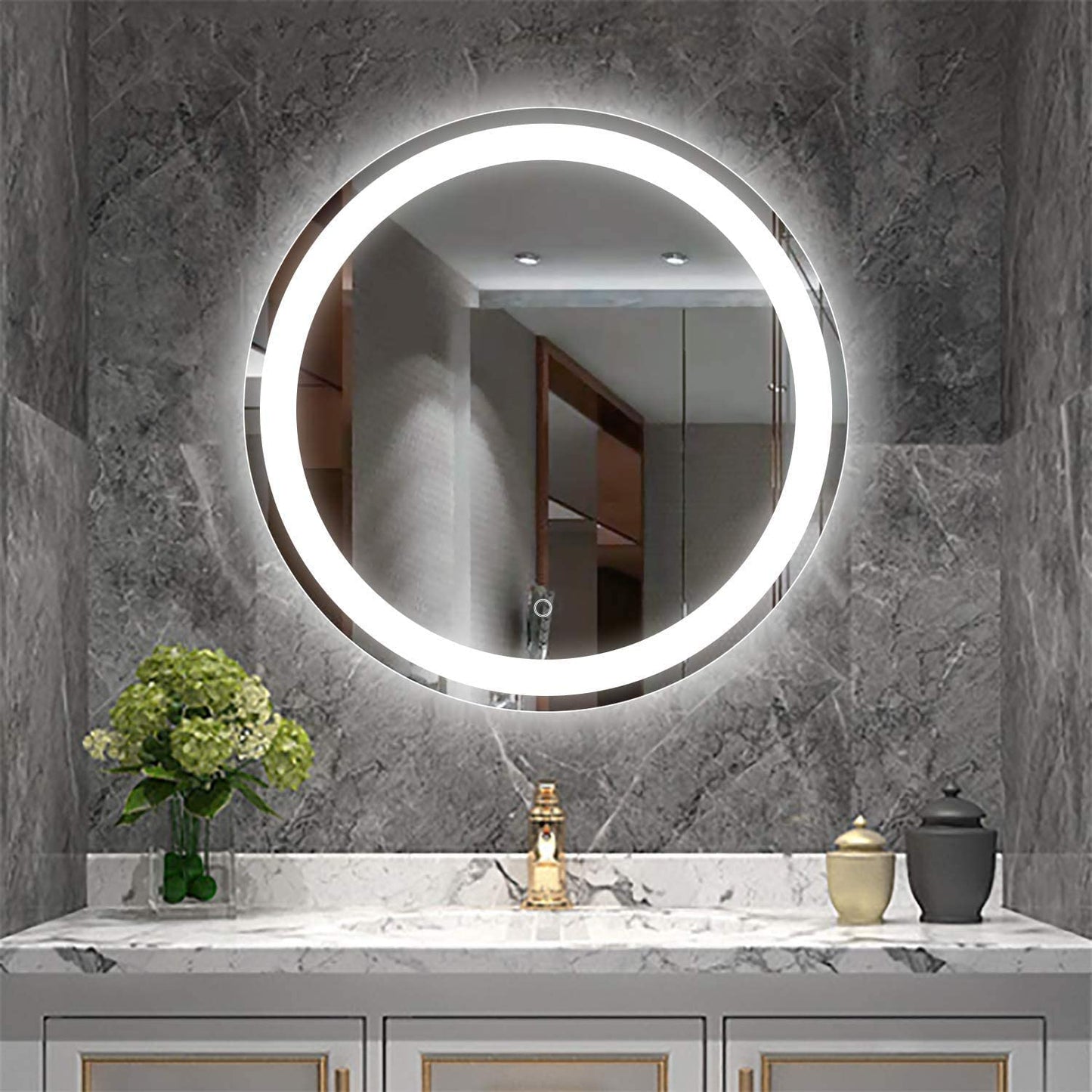 modern organic shape LED wall mirror with ambient lighting for luxury bathroom décor