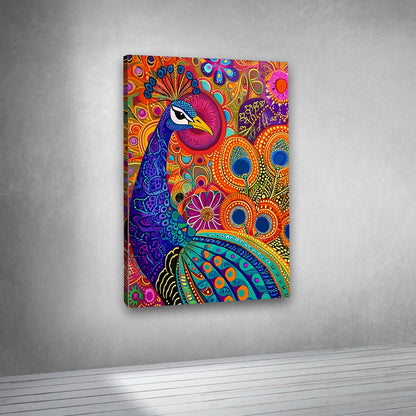 modern peacock canvas painting frame with bright artistic patterns wall decor