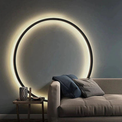 Industrial Circular LED Ring Light | Hanging Halo Wall Light Fixture | Modern Ambient Lighting for Living Room, Studio & Cafe Interiors
