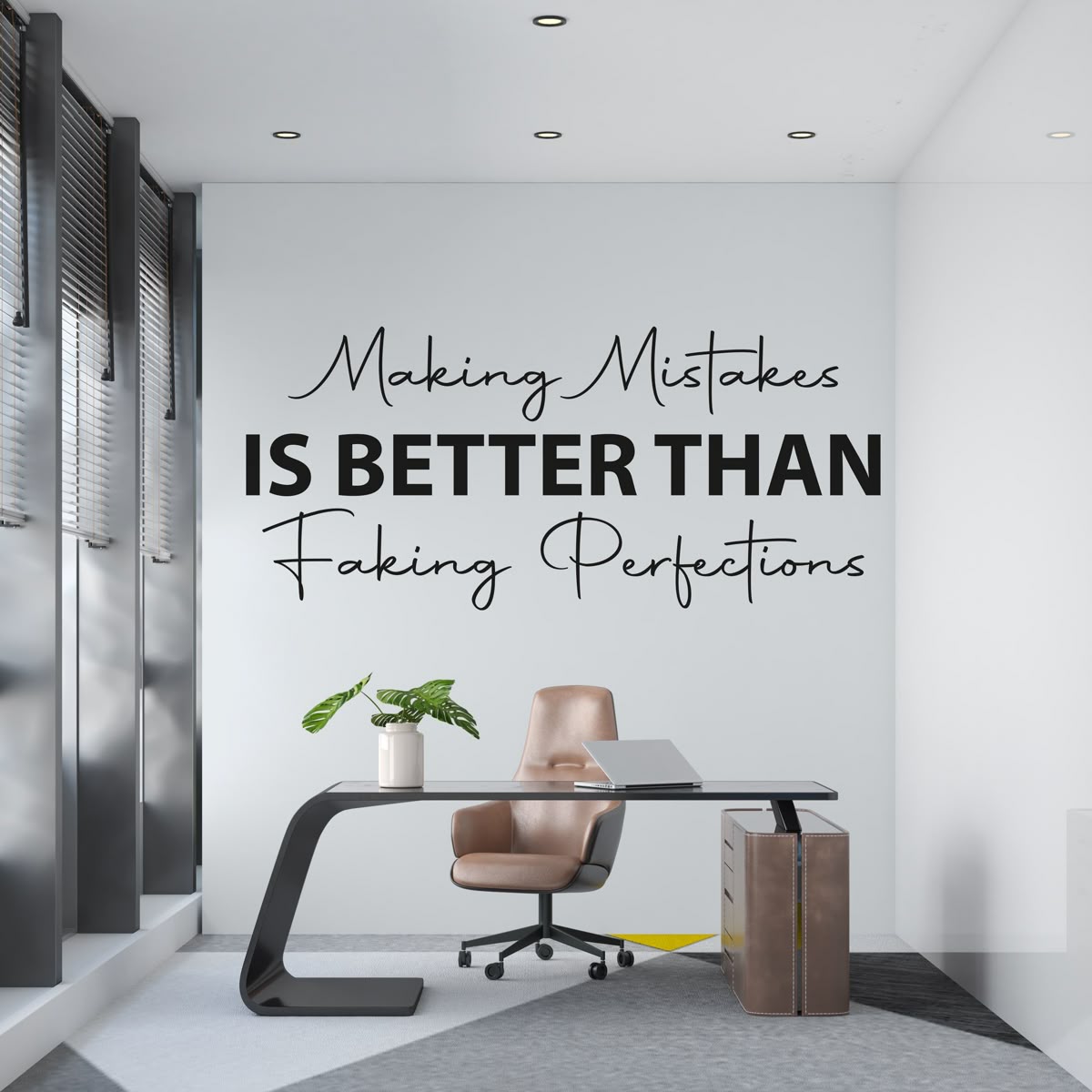 Motivational acrylic wall quote making mistakes is better than faking perfection office wall decor typography
